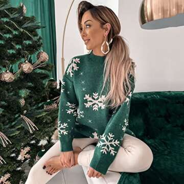 Oversized Sweaters for Women Women's Turtleneck Fall Sweaters Chunky Cable Knit Pullover Jumper Tops Fuzzy Knit Chunky Warm Pullover Sweater Top Striped Sweater Women Christmas 14-Green, Large