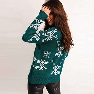 Oversized Sweaters for Women Women's Turtleneck Fall Sweaters Chunky Cable Knit Pullover Jumper Tops Fuzzy Knit Chunky Warm Pullover Sweater Top Striped Sweater Women Christmas 14-Green, Large