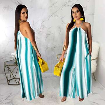 BestGirl Women's Casual Loose Plus Size Jumpsuits Stripe Print Spaghetti Strap Wide Leg Pants with Pockets Medium Multicolored-7