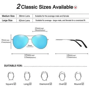 Aviator Sunglasses with UV400 Protection and Spring Hinges