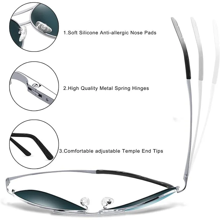 Aviator Sunglasses with UV400 Protection and Spring Hinges