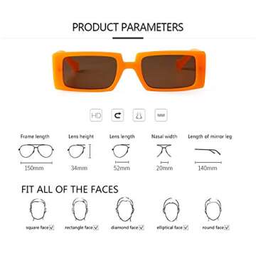 ADE WU Rectangle Sunglasses for Women Men 90s Vintage Fashion Cool Chunky Rectangular Rave Sun Glasses (Orange Frame Brown lenses)