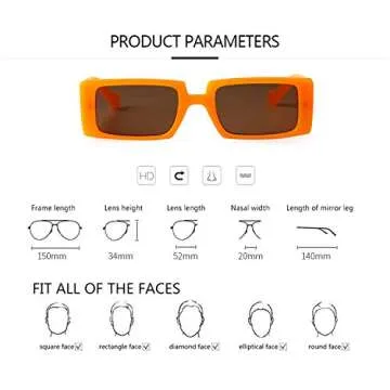 ADE WU Rectangle Sunglasses for Women Men 90s Vintage Fashion Cool Chunky Rectangular Rave Sun Glasses (Orange Frame Brown lenses)