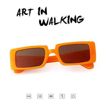 ADE WU Rectangle Sunglasses for Women Men 90s Vintage Fashion Cool Chunky Rectangular Rave Sun Glasses (Orange Frame Brown lenses)