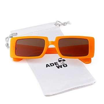 ADE WU Rectangle Sunglasses for Women Men 90s Vintage Fashion Cool Chunky Rectangular Rave Sun Glasses (Orange Frame Brown lenses)