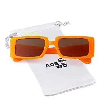 ADE WU Rectangle Sunglasses for Women Men 90s Vintage Fashion Cool Chunky Rectangular Rave Sun Glasses (Orange Frame Brown lenses)