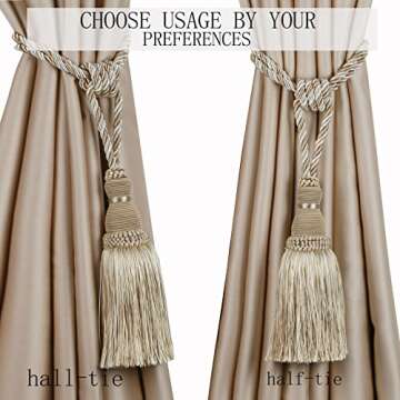BEL AVENIR 2 Pack Curtain Tiebacks Tassel Drapery Tie-Backs Rope Handmade Holdbacks Home Office Hotel Decorative (Mix Beige)