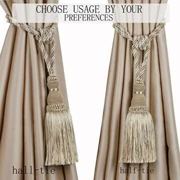 BEL AVENIR 2 Pack Curtain Tiebacks Tassel Drapery Tie-Backs Rope Handmade Holdbacks Home Office Hotel Decorative (Mix Beige)