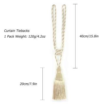 BEL AVENIR 2 Pack Curtain Tiebacks Tassel Drapery Tie-Backs Rope Handmade Holdbacks Home Office Hotel Decorative (Mix Beige)