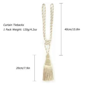 BEL AVENIR 2 Pack Curtain Tiebacks Tassel Drapery Tie-Backs Rope Handmade Holdbacks Home Office Hotel Decorative (Mix Beige)