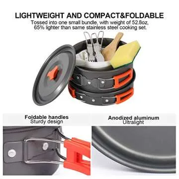 REDCAMP 19 PCS Camping Cookware Mess Kit Camping Gear Campfire Utensils Lightweight Stackable Pot Pan Bowls Soup Spoon with Storage Bag for Camping, Backpacking, Outdoor Cooking and Picnic, Orange