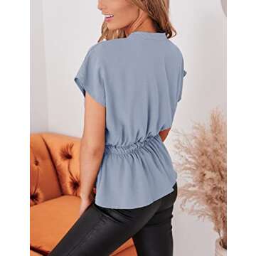 Womens Button Down Blouses Casual Peplum Summer Tops Dressy Chiffon Work Blouse Light Blue