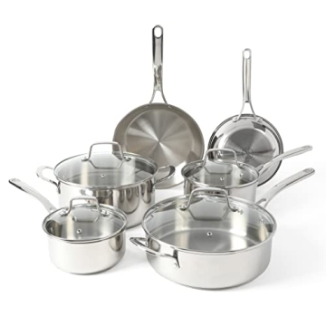Martha Stewart Castelle 10 Piece 18/8 Stainless Steel Induction Safe Pots and Pans Non-Toxic Cookwar...