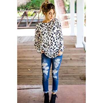 Tickled Teal Women's Long Sleeve Leopard Knit Casual Loose Sweater Outwear (Small, Leopard Print)