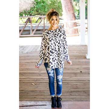 Tickled Teal Women's Long Sleeve Leopard Knit Casual Loose Sweater Outwear (Small, Leopard Print)