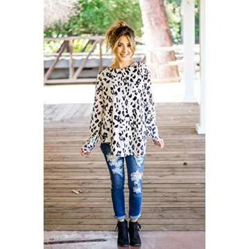 Tickled Teal Women's Long Sleeve Leopard Knit Casual Loose Sweater Outwear (Small, Leopard Print)