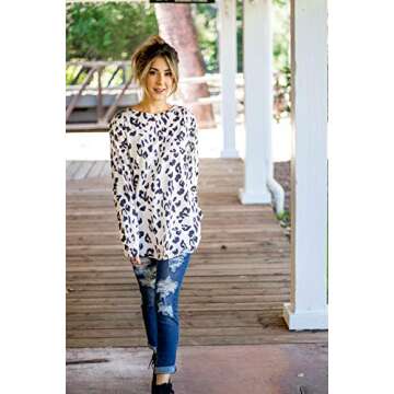 Tickled Teal Women's Long Sleeve Leopard Knit Casual Loose Sweater Outwear (Small, Leopard Print)