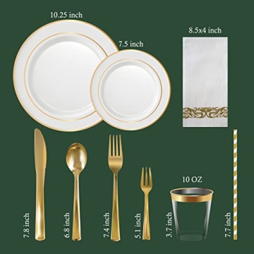 Neatiffy 225 Pcs Gold Rim Disposable Dinnerware Set