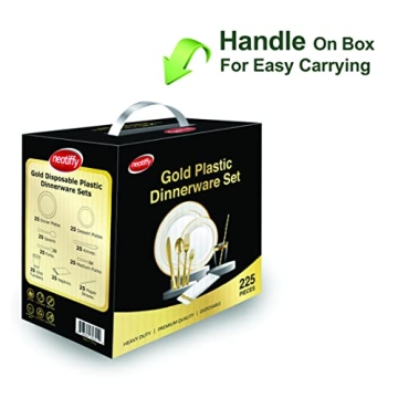 Neatiffy 225 Pcs Gold Rim Disposable Dinnerware Set