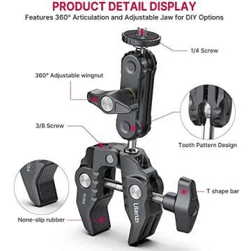 ULANZI Super Clamp Camera Clamp Mount Monitor 360° Ballhead Magic Arm Double Ball Head Adapter with 1/4"-20 & 3/8"-16 Thread ST-07 Phone Tripod Mount