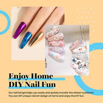 Beetles Nail Foil Glue Gel 2 Bottles 15ML with 20PCS Flower Butterfly and Metal Foil Stickers Set Na...