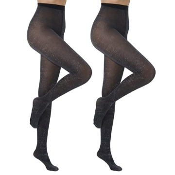 MANZI Sparkly Tights for Women, Lurex Metallic Shimmer Tights, 50 Denier Womens Glitter Tights (Blac...
