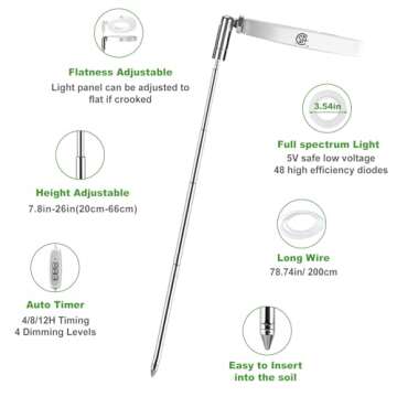 LORDEM Grow Light, Full Spectrum LED Plant Light for Indoor Plants, Height Adjustable Growing Lamp with Auto On/Off Timer 4/8/12H, 4 Dimmable Brightness, Ideal Small Pack of 3, Warm White