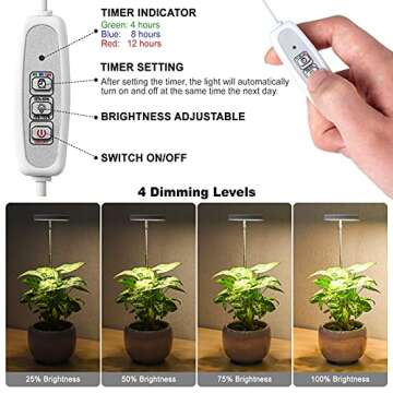 LORDEM Grow Light, Full Spectrum LED Plant Light for Indoor Plants, Height Adjustable Growing Lamp with Auto On/Off Timer 4/8/12H, 4 Dimmable Brightness, Ideal Small Pack of 3, Warm White