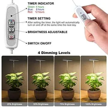 LORDEM Grow Light, Full Spectrum LED Plant Light for Indoor Plants, Height Adjustable Growing Lamp with Auto On/Off Timer 4/8/12H, 4 Dimmable Brightness, Ideal Small Pack of 3, Warm White