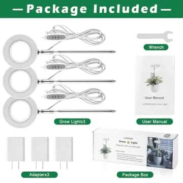 LORDEM Grow Light, Full Spectrum LED Plant Light for Indoor Plants, Height Adjustable Growing Lamp with Auto On/Off Timer 4/8/12H, 4 Dimmable Brightness, Ideal Small Pack of 3, Warm White