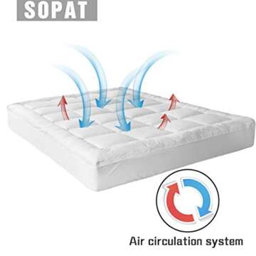 SOPAT Extra Thick Mattress Topper Queen 400TC Cotton Pillow Top Breathable Mattress Pad Protector with 8-22" Deep Pocket Soft Down Alternative Fill Mattress Cover (60x80 Inches, White)