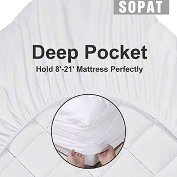 SOPAT Extra Thick Mattress Topper Queen 400TC Cotton Pillow Top Breathable Mattress Pad Protector with 8-22" Deep Pocket Soft Down Alternative Fill Mattress Cover (60x80 Inches, White)