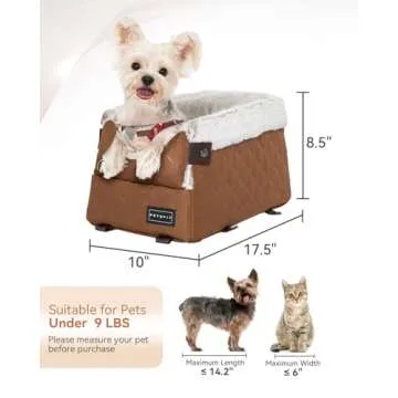 PETSFIT Center Console Dog Car Seat with Safe Protection Hooks, Pet Car Seat with Upgraded Safety Tethers, Washable Cushion, Console Dog Car Seats for Small Dogs (Coffee)