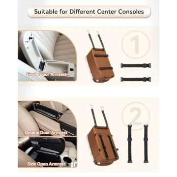 PETSFIT Center Console Dog Car Seat with Safe Protection Hooks, Pet Car Seat with Upgraded Safety Tethers, Washable Cushion, Console Dog Car Seats for Small Dogs (Coffee)