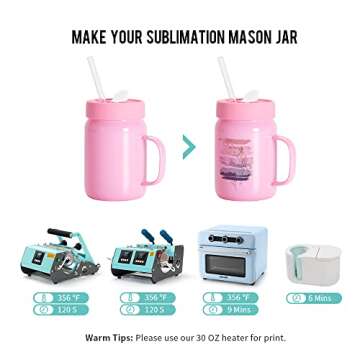 Customizable Pink Sublimation Glass Mason Jars 4 Pack