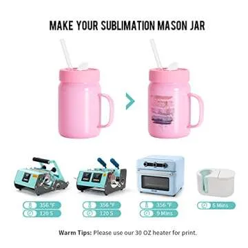Customizable Pink Sublimation Glass Mason Jars 4 Pack