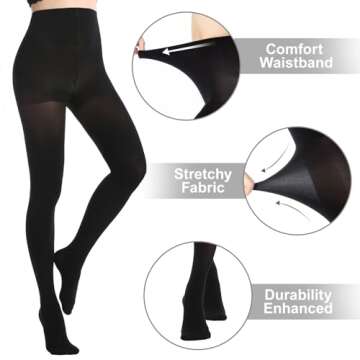 MANZI 2 Pairs Women's Opaque Control Top Tights Comfort Stretch 70 Denier Pantyhose Black Small
