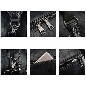 Leather Travel Bag with Shoe Pouch,Weekender Overnight Bag Waterproof PU Leather Large Carry On Bag Travel Tote Duffel Bag for Men or Women-Black