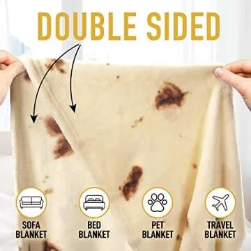 Zulay Kitchen Burrito Tortilla Throw Blanket - Giant Double-Sided Tortilla Blanket for Adult and Kids - 285 GSM Funny Soft Food Blanket - Flannel Round Taco Blanket - (80" Double Sided)