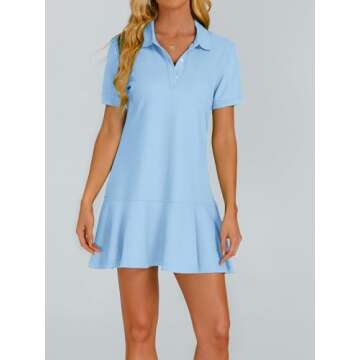 YEXPINE Polo Dress for Women Short Sleeve Ruffle Hem Golf Tennis Workout Dress Pleated Summer Mini Dresses Blue