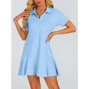 YEXPINE Polo Dress for Women Short Sleeve Ruffle Hem Golf Tennis Workout Dress Pleated Summer Mini Dresses Blue