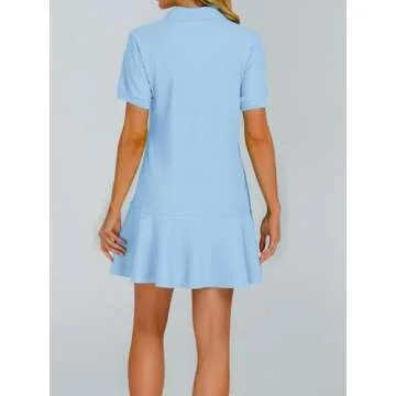 YEXPINE Polo Dress for Women Short Sleeve Ruffle Hem Golf Tennis Workout Dress Pleated Summer Mini Dresses Blue