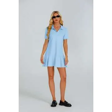 YEXPINE Polo Dress for Women Short Sleeve Ruffle Hem Golf Tennis Workout Dress Pleated Summer Mini Dresses Blue