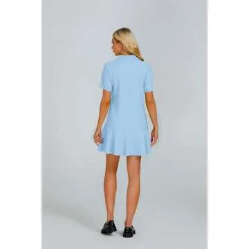 YEXPINE Polo Dress for Women Short Sleeve Ruffle Hem Golf Tennis Workout Dress Pleated Summer Mini Dresses Blue
