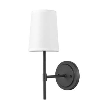 Globe Electric 51859 1-Light Wall Sconce, Matte Black, White Fabric Shade, Wall Lighting, Wall Lamp ...