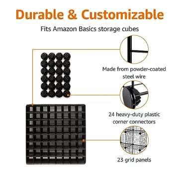 Amazon Basics 6-Cube Wire Grid Stackable Storage Shelves, 12 x 12-Inches, Black, 12.6"D x 26"W x 38"H