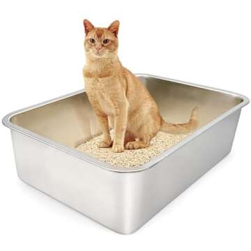 ULIGOTA Stainless Steel Cat Litter Box, Large Cat Litter Box (24" x 16" x 6"), Metal Litter Box for ...