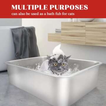 ULIGOTA Stainless Steel Cat Litter Box, Large Cat Litter Box (24" x 16" x 6"), Metal Litter Box for Kitty and Rabbits, No Odor Left & Non Stick Surface