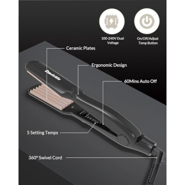 Dmriektu Hair Crimper Ceramic Plates Auto Shut-Off Dual Voltage