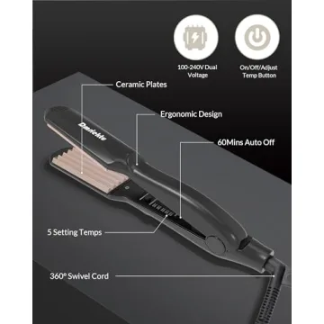 Dmriektu Hair Crimper Ceramic Plates Auto Shut-Off Dual Voltage